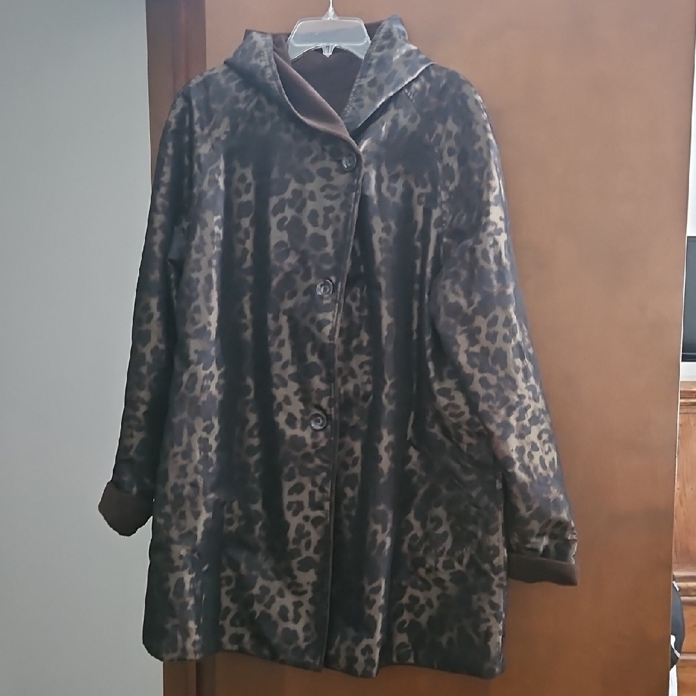 Leopard Print Hooded Trench Coat Dennis Basso